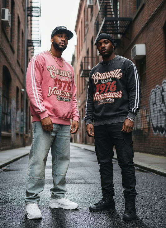 Men’s 1976 Graphic Striped Long Sleeve Sweatshirt Oversized 100% Cotton Black and Pink M–XL