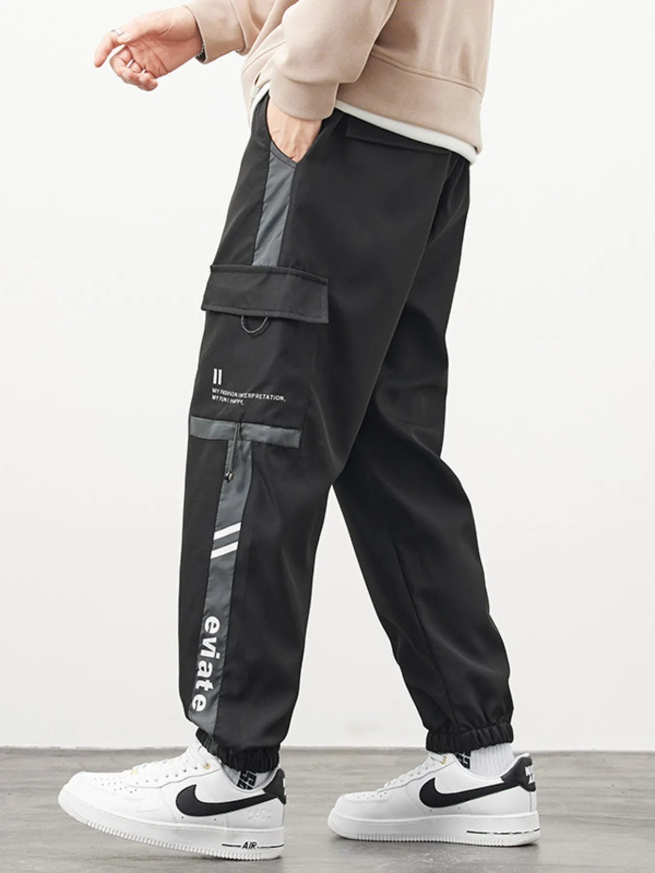 Men’s Cargo Pants with Side Stripe Drawstring and Multi - Pocket Utility - My Wear Clothing Co