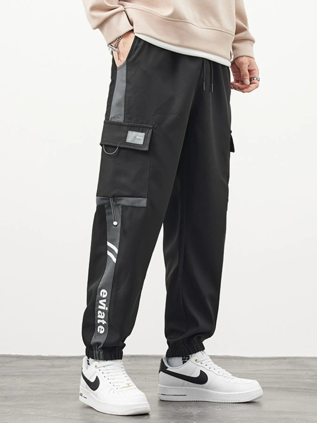 Men’s Cargo Pants with Side Stripe Drawstring and Multi - Pocket Utility - My Wear Clothing Co