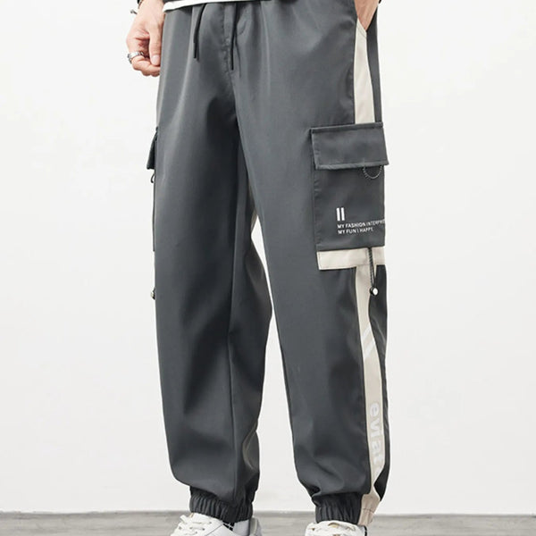 Men’s Cargo Pants with Side Stripe Drawstring and Multi - Pocket Utility - My Wear Clothing Co