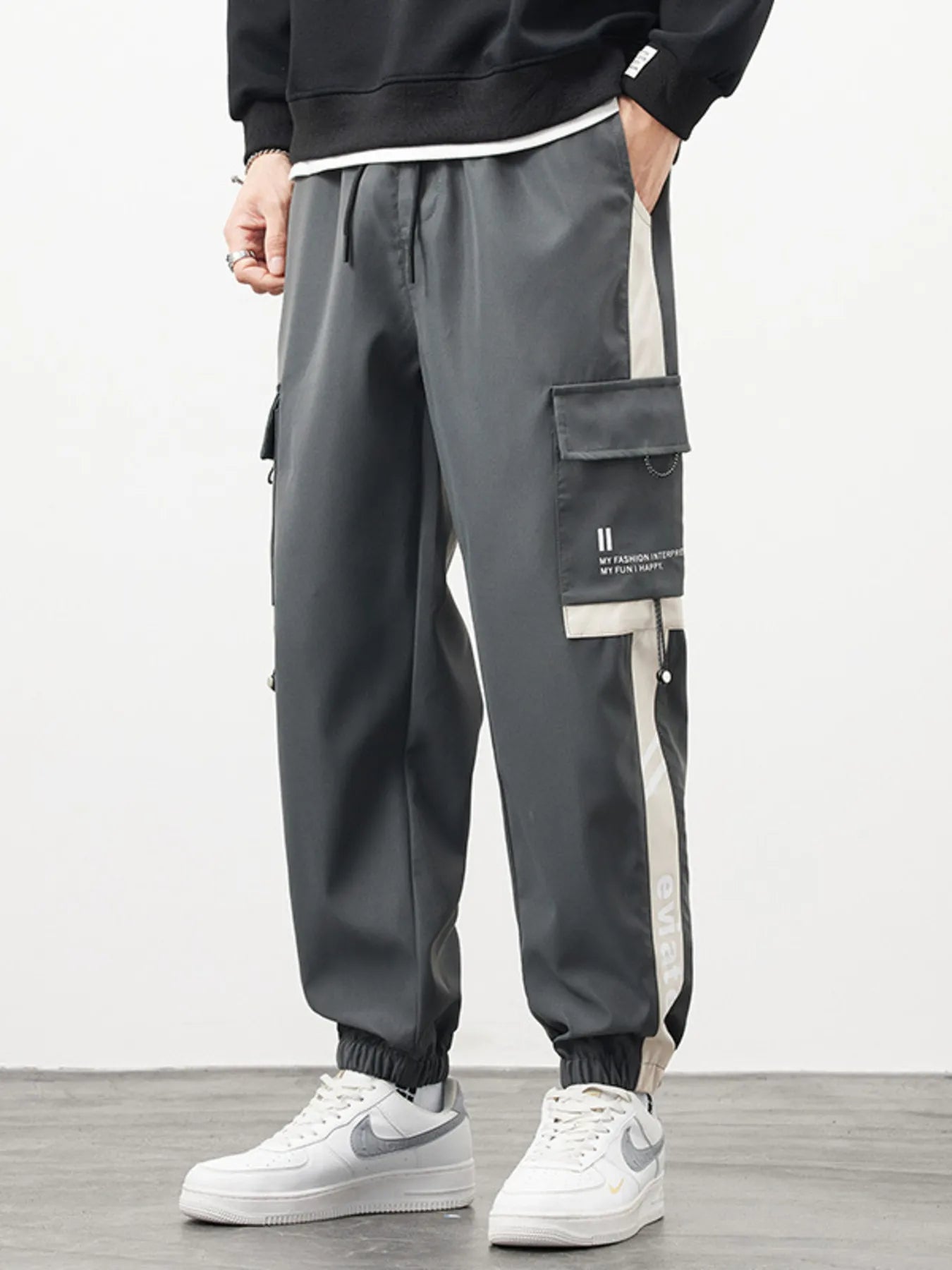 Men’s Cargo Pants with Side Stripe Drawstring and Multi - Pocket Utility - My Wear Clothing Co