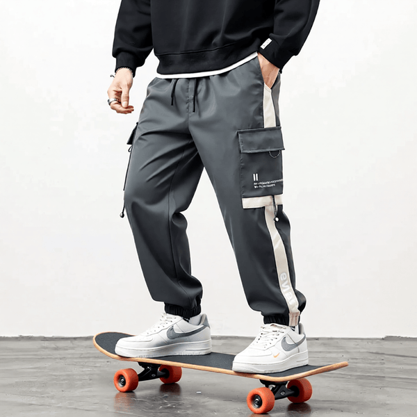 Men’s Cargo Pants with Side Stripe Drawstring and Multi - Pocket Utility - My Wear Clothing Co