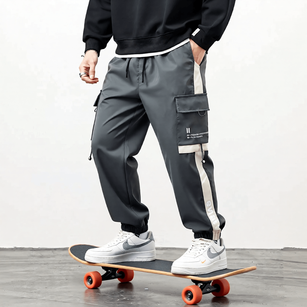 Men’s Cargo Pants with Side Stripe Drawstring and Multi - Pocket Utility - My Wear Clothing Co