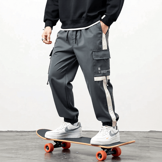 Men’s Cargo Pants with Side Stripe Drawstring and Multi - Pocket Utility - My Wear Clothing Co