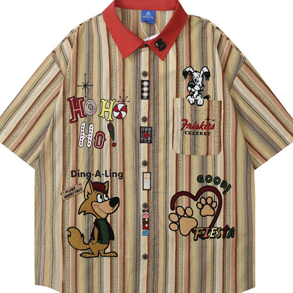 Men's Cartoon Character Striped Shirt with Contrast Collar - My Wear Clothing Co