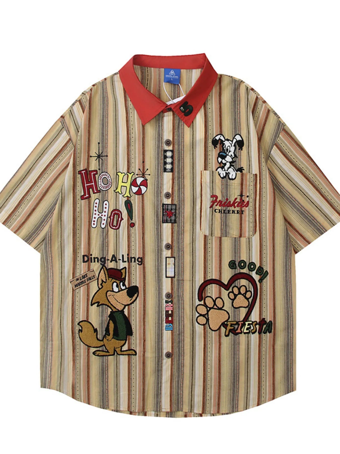 Men's Cartoon Character Striped Shirt with Contrast Collar - My Wear Clothing Co
