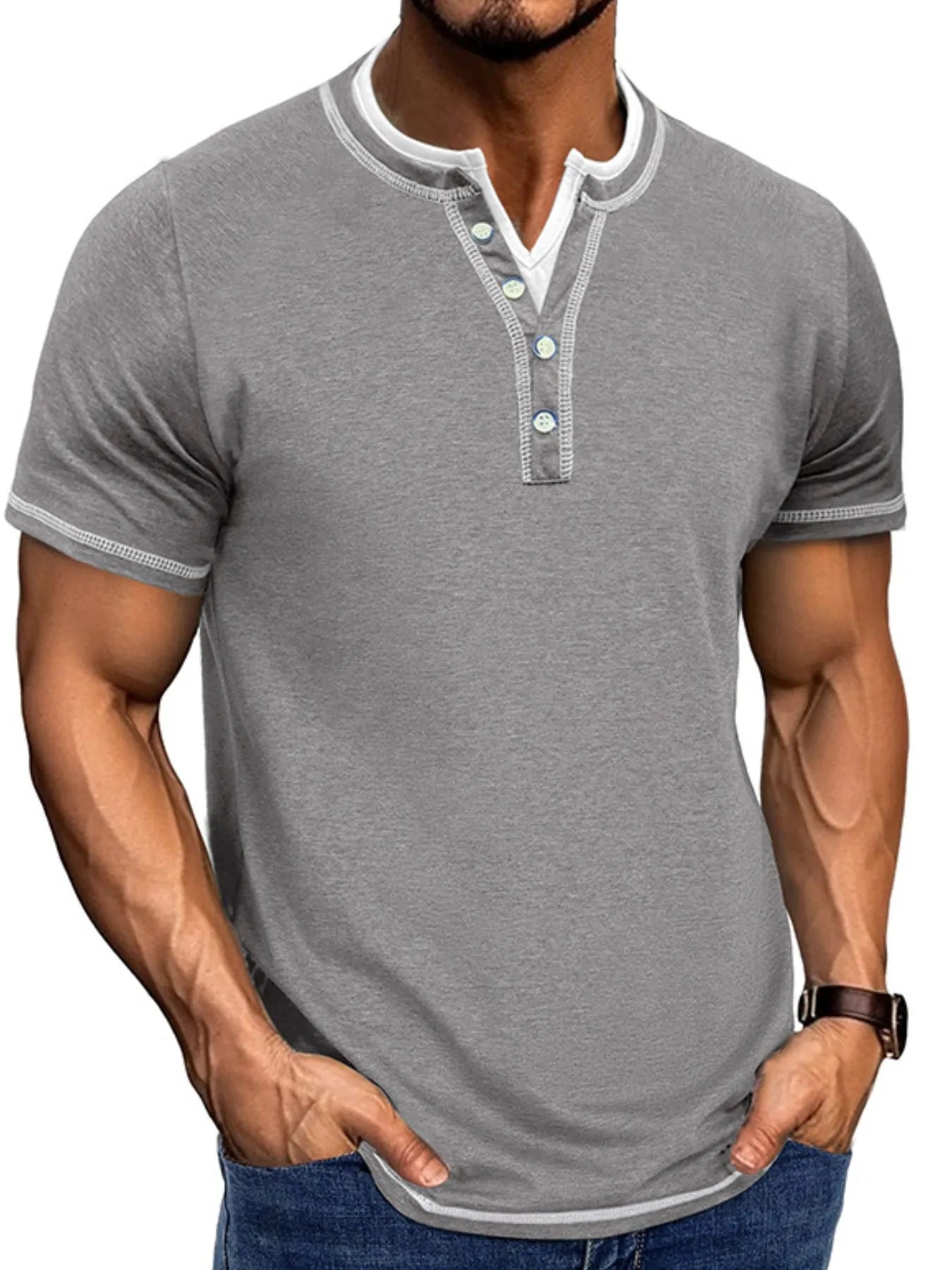 Men's Casual Henley Polo Shirt with Contrast Trim - Everyday Comfort - My Wear Clothing Co