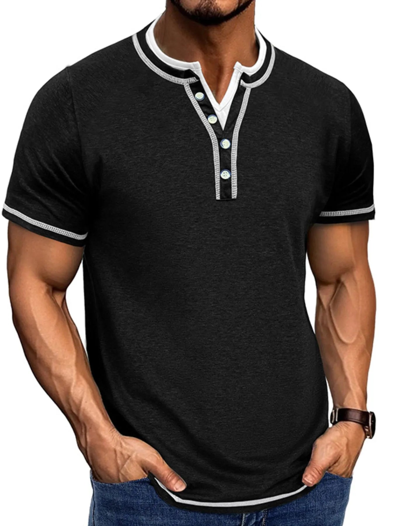 Men's Casual Henley Polo Shirt with Contrast Trim - Everyday Comfort - My Wear Clothing Co