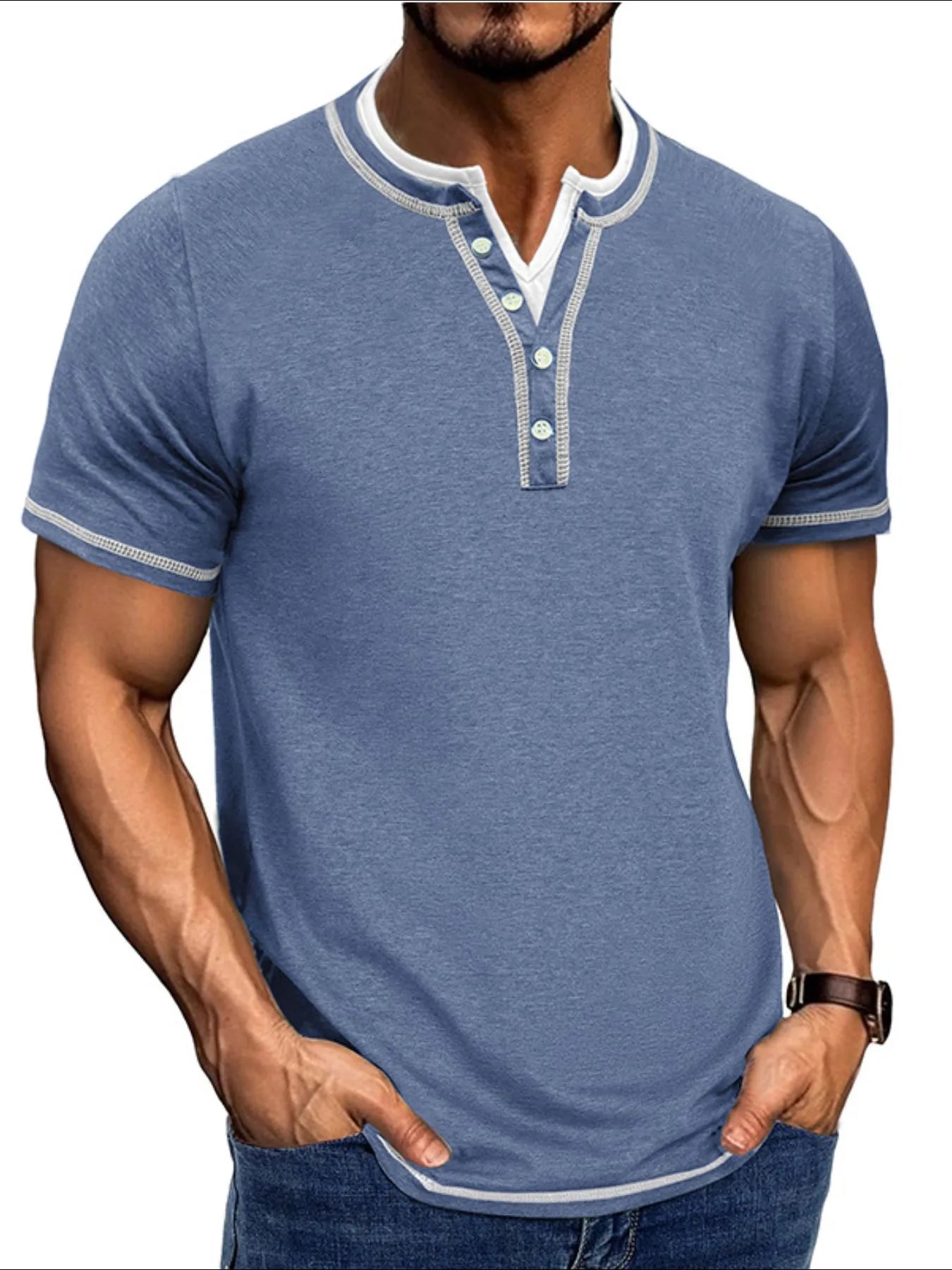 Men's Casual Henley Polo Shirt with Contrast Trim - Everyday Comfort - My Wear Clothing Co