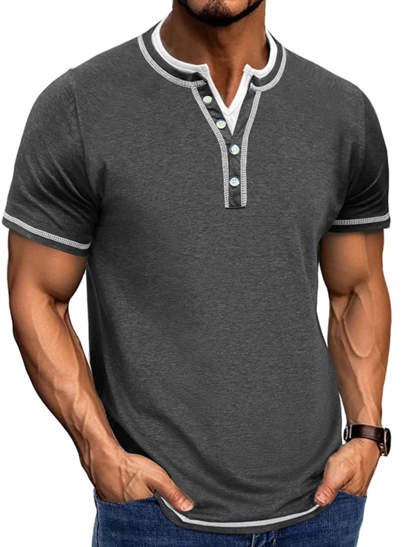 Men's Casual Henley Polo Shirt with Contrast Trim - Everyday Comfort - My Wear Clothing Co
