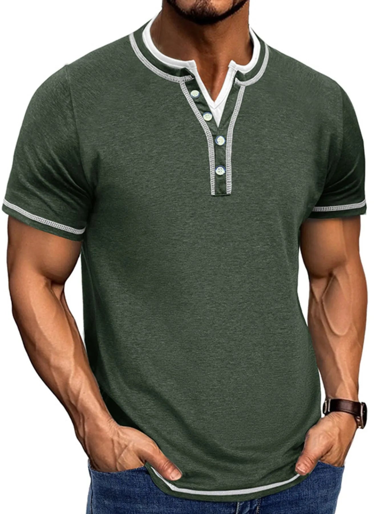 Men's Casual Henley Polo Shirt with Contrast Trim - Everyday Comfort - My Wear Clothing Co