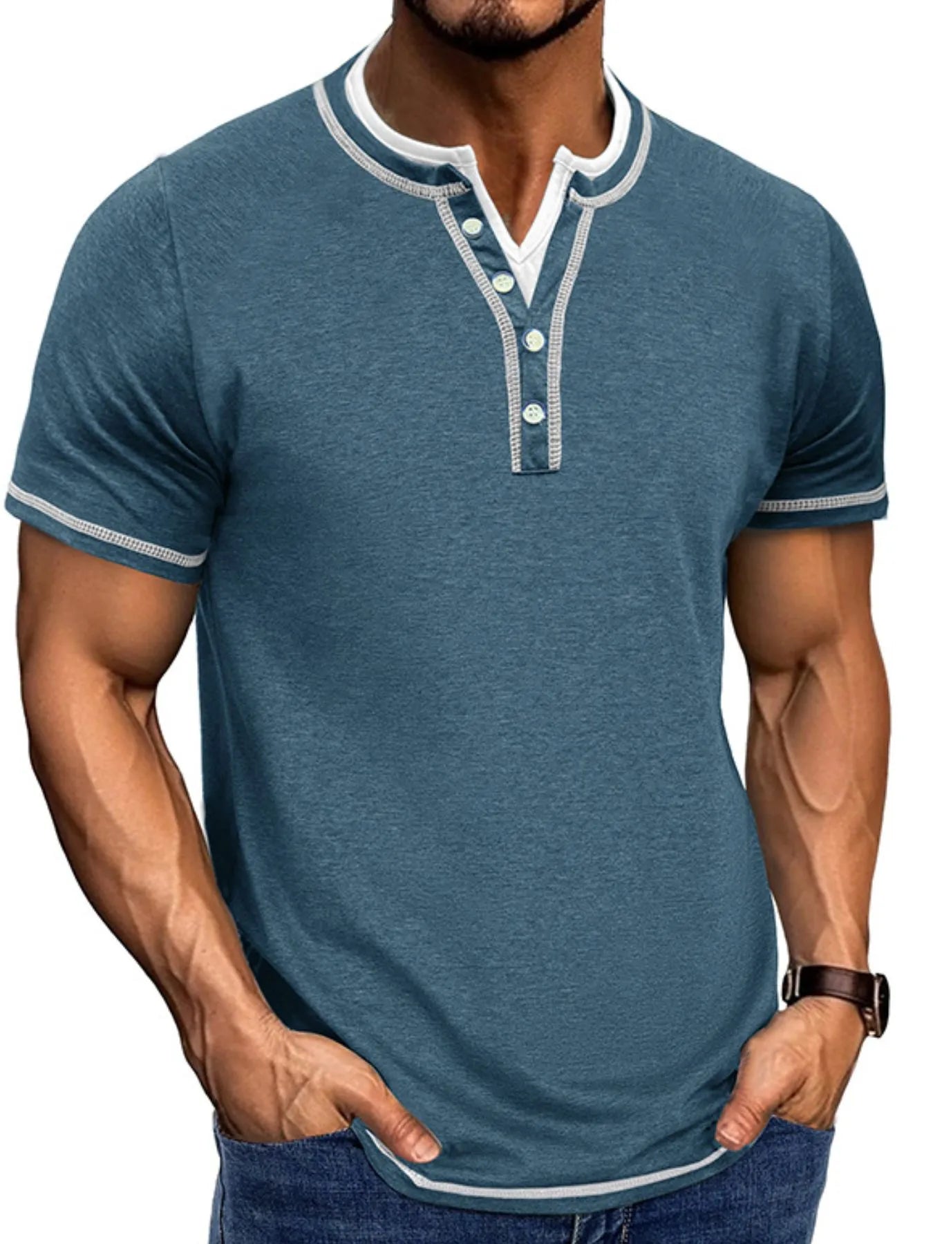 Men's Casual Henley Polo Shirt with Contrast Trim - Everyday Comfort - My Wear Clothing Co