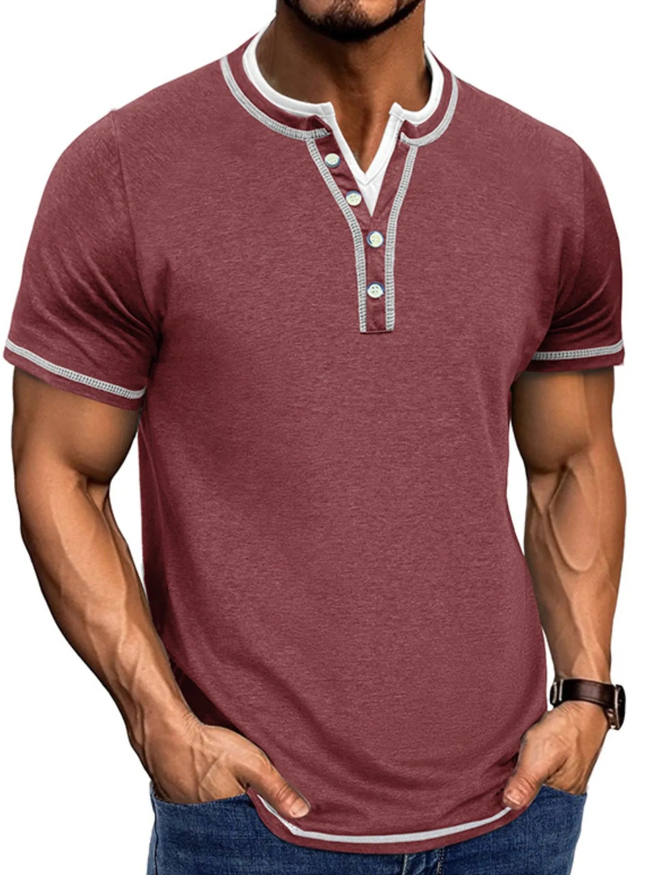 Men's Casual Henley Polo Shirt with Contrast Trim - Everyday Comfort - My Wear Clothing Co