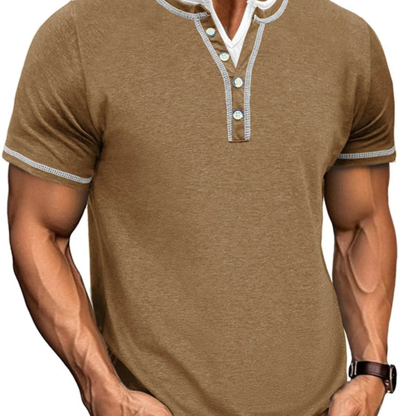 Men's Casual Henley Polo Shirt with Contrast Trim - Everyday Comfort - My Wear Clothing Co
