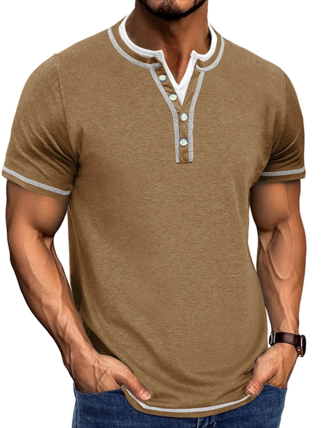 Men's Casual Henley Polo Shirt with Contrast Trim - Everyday Comfort - My Wear Clothing Co