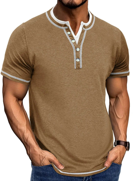 Men's Casual Henley Polo Shirt with Contrast Trim - Everyday Comfort - My Wear Clothing Co