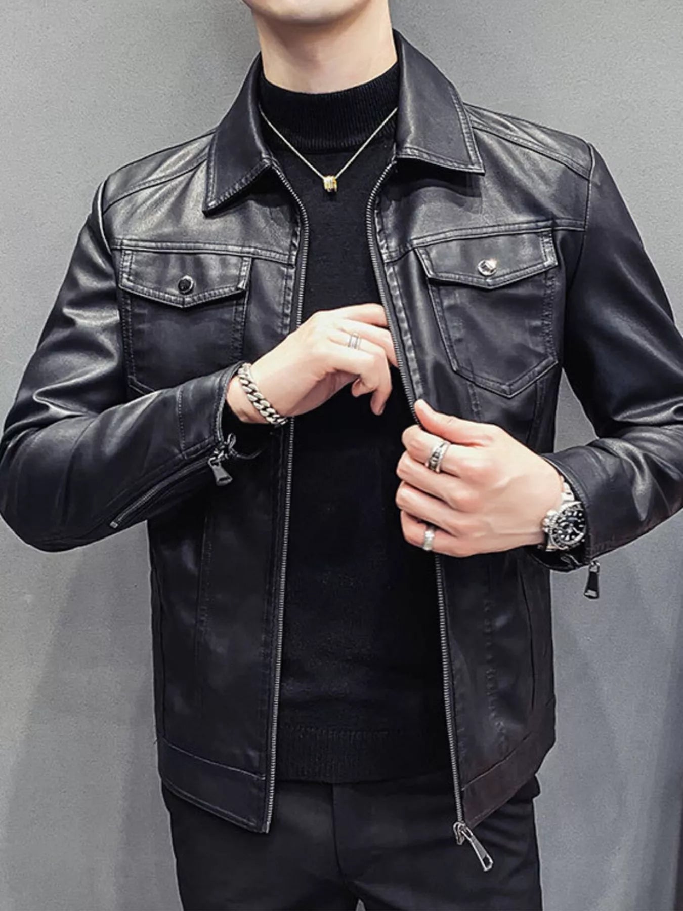Men's Classic Fit Faux Leather Jacket - Wear It Your Way - My Wear Clothing Co