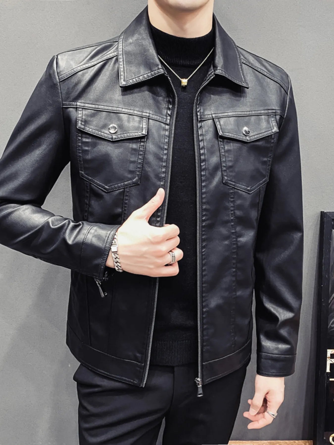 Men's Classic Fit Faux Leather Jacket - Wear It Your Way - My Wear Clothing Co
