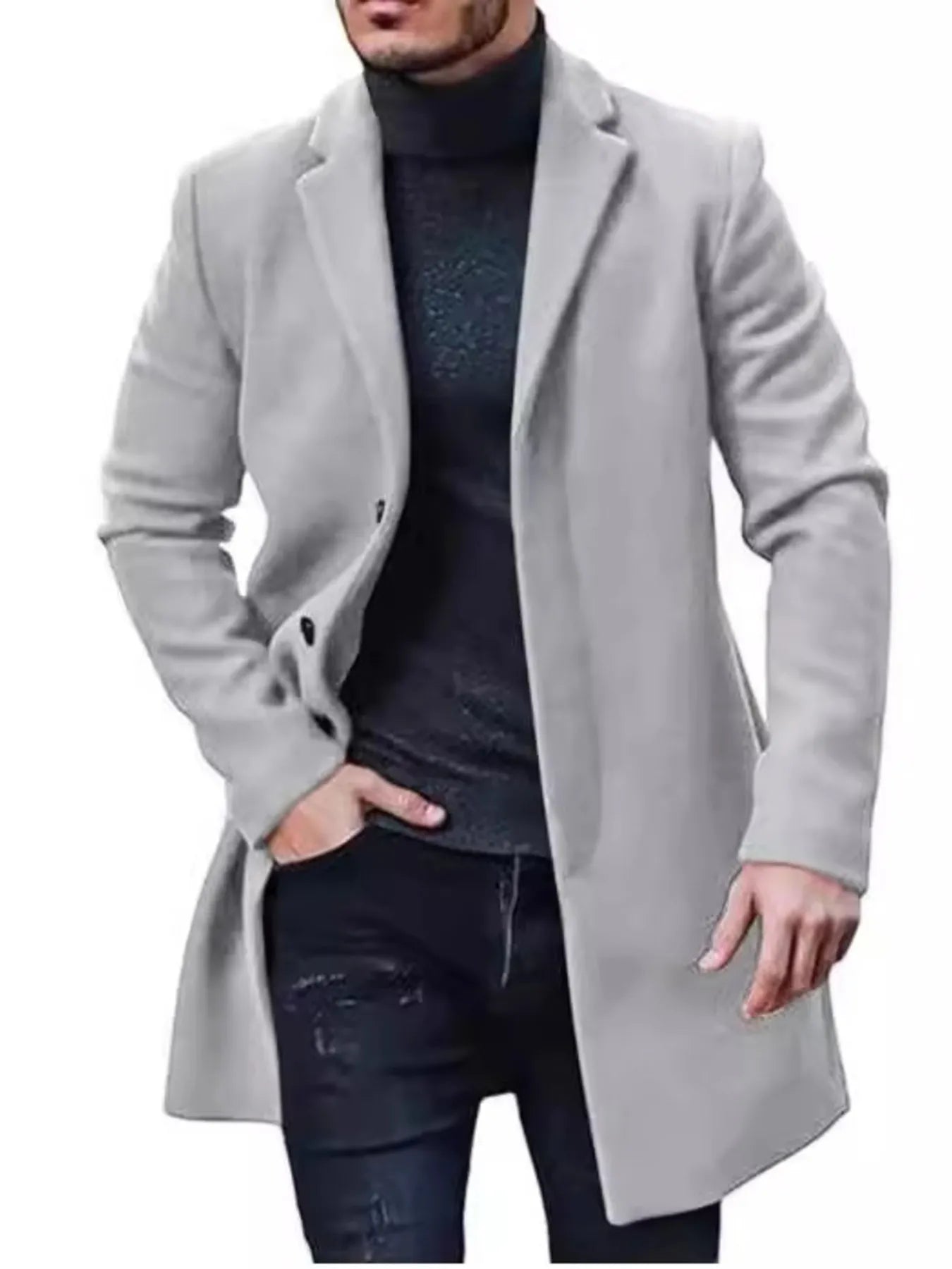 Men's Classic Long Sleeve Overcoat (M–3XL) – Timeless Warmth, Tailored Style - My Wear Clothing Co