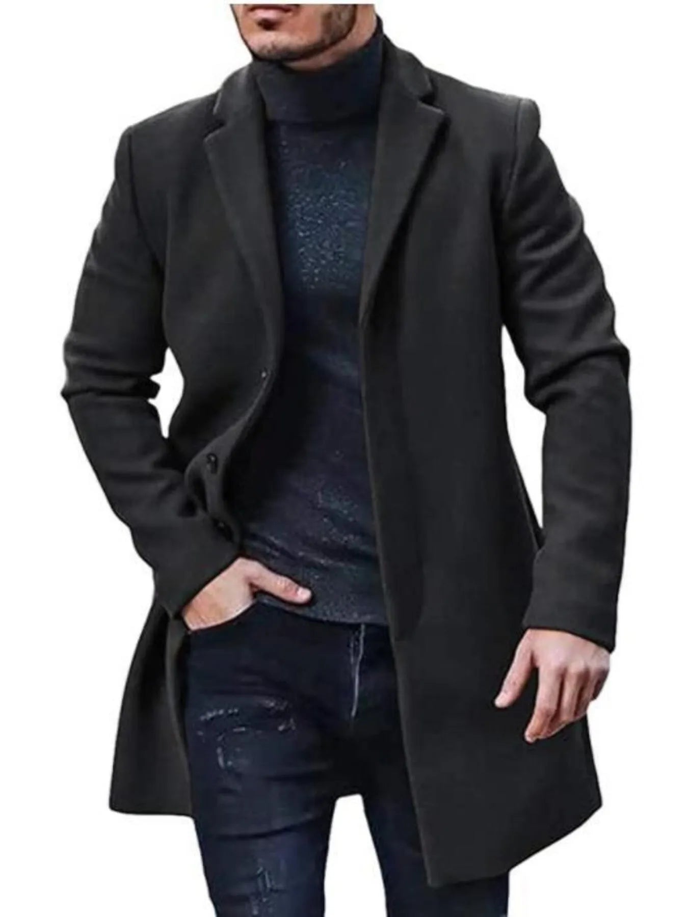 Men's Classic Long Sleeve Overcoat (M–3XL) – Timeless Warmth, Tailored Style - My Wear Clothing Co