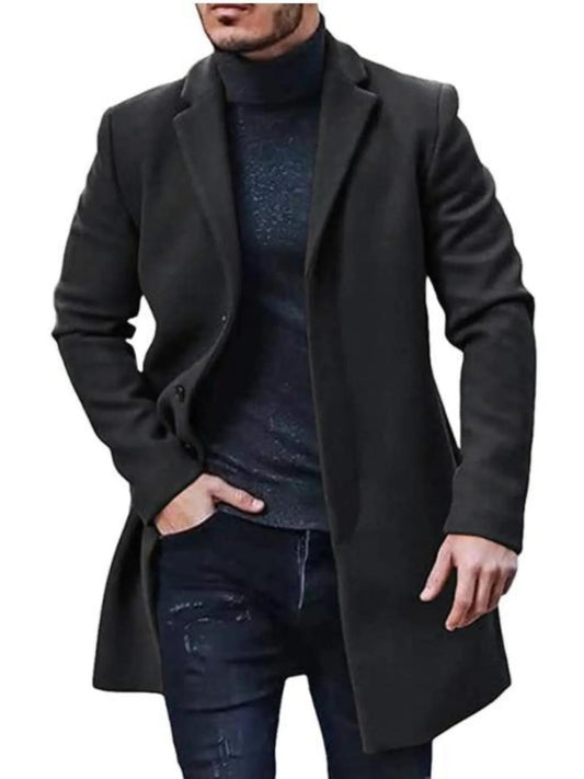Men's Classic Long Sleeve Overcoat (M–3XL) – Timeless Warmth, Tailored Style - My Wear Clothing Co