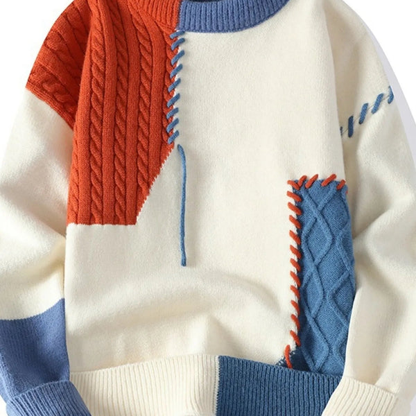 Men's Color Block Cable Knit Sweater (M–4XL) – Bold Contrast, Cozy Comfort - My Wear Clothing Co