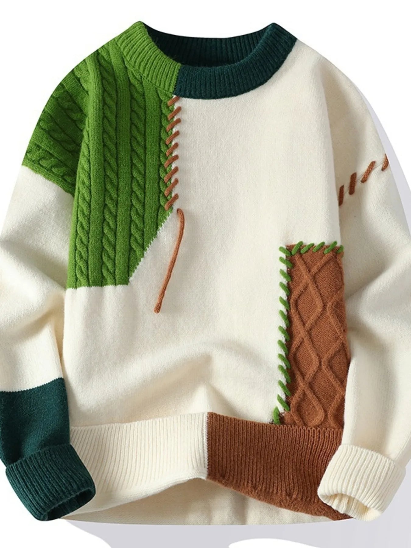 Men's Color Block Cable Knit Sweater (M–4XL) – Bold Contrast, Cozy Comfort - My Wear Clothing Co