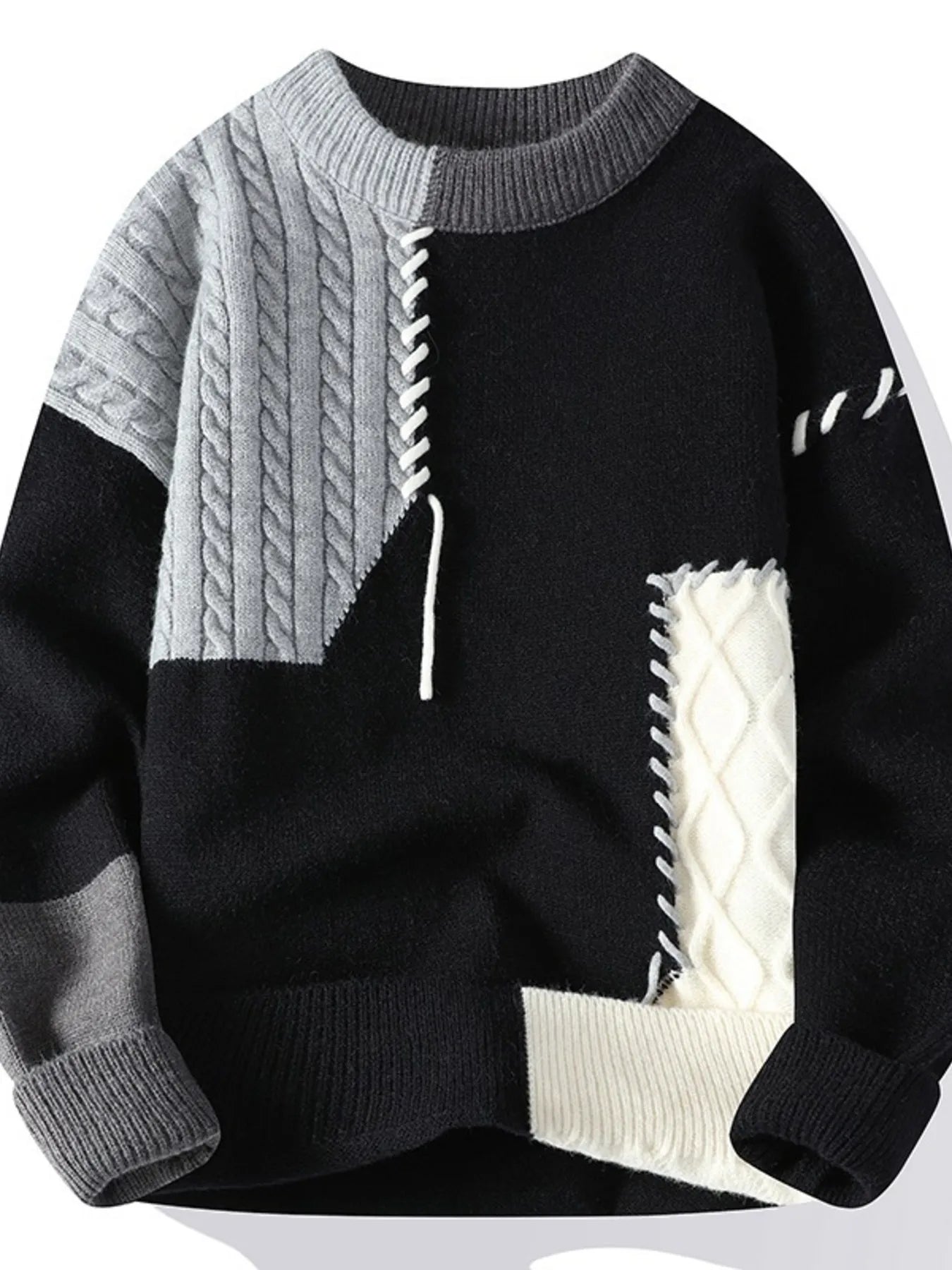 Men's Color Block Cable Knit Sweater (M–4XL) – Bold Contrast, Cozy Comfort - My Wear Clothing Co