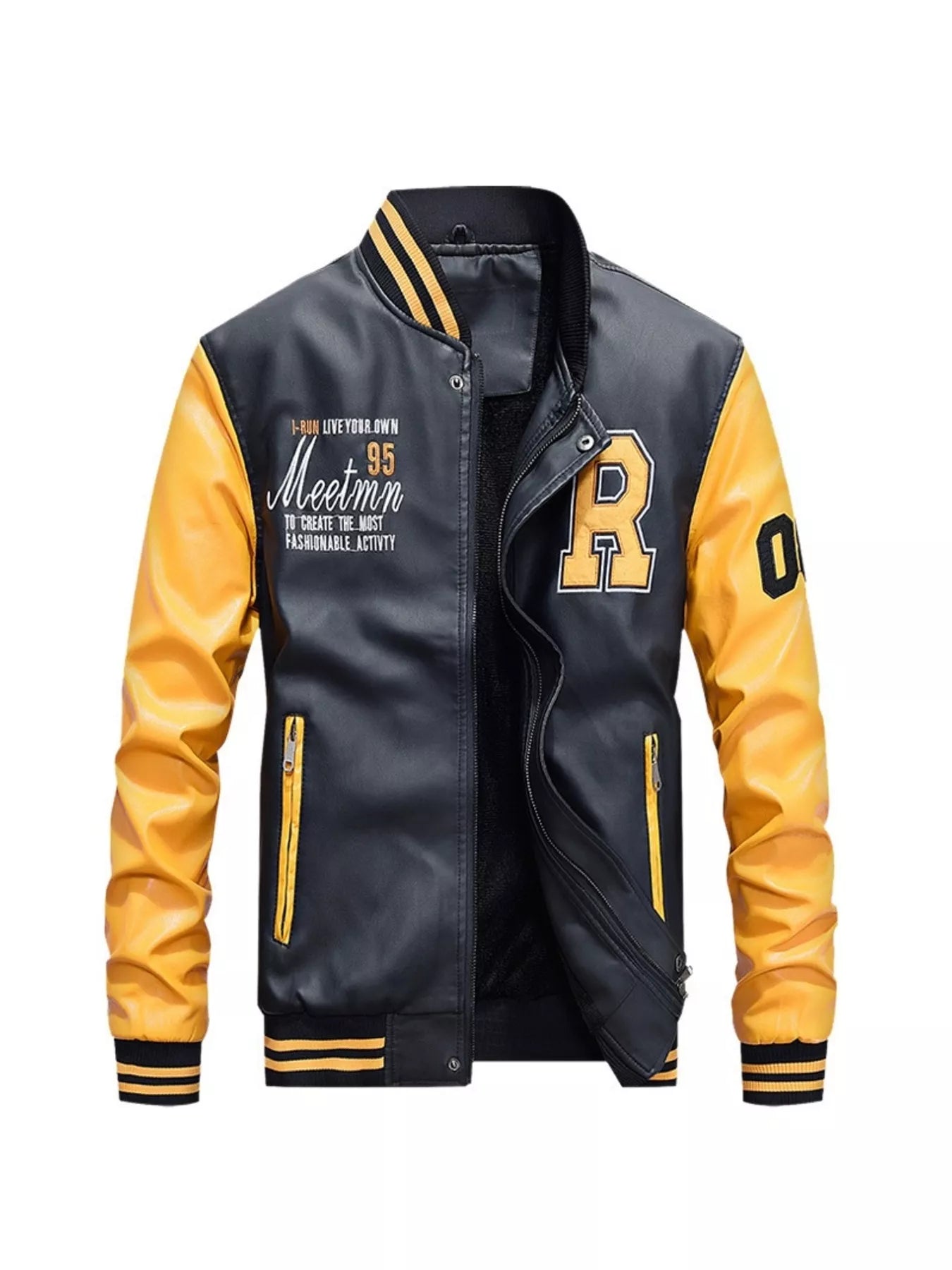 Men's Color Block Zip - Up Leather Look Jacket (M–4XL) - My Wear Clothing Co