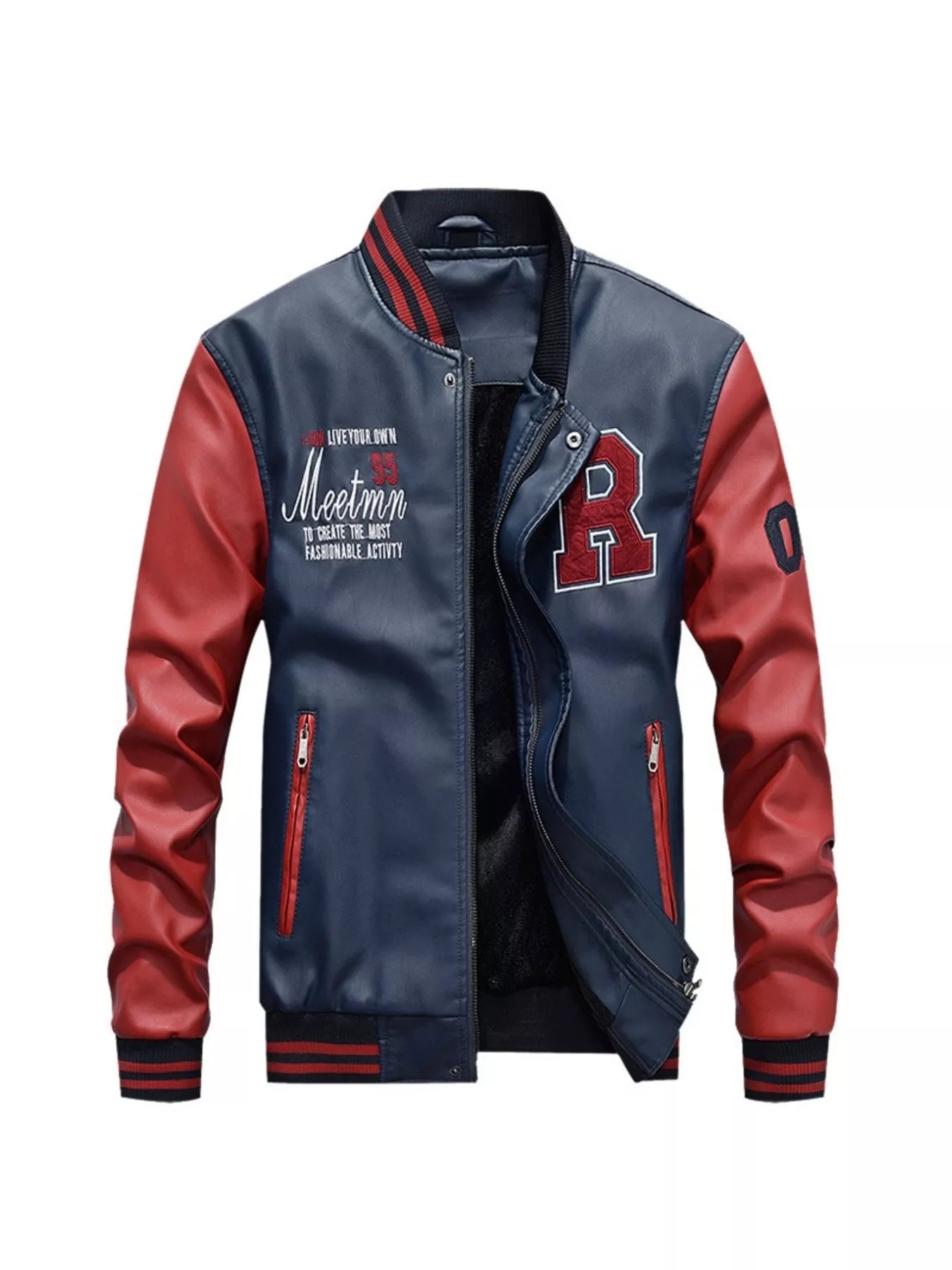 Men's Color Block Zip - Up Leather Look Jacket (M–4XL) - My Wear Clothing Co