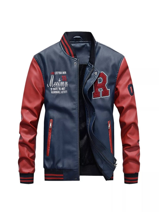 Men's Color Block Zip - Up Leather Look Jacket (M–4XL) - My Wear Clothing Co