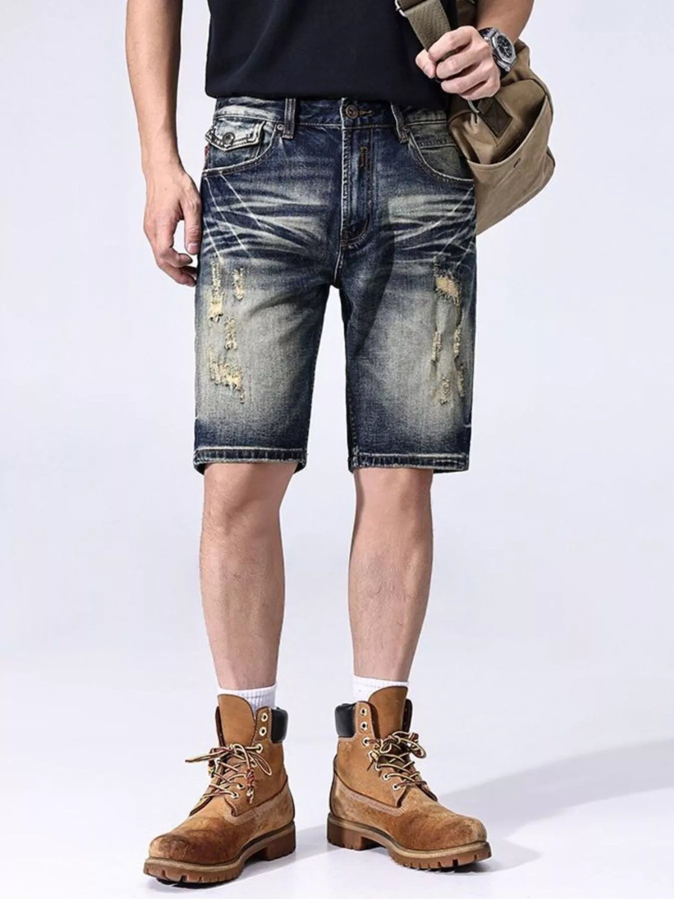 Men's Distressed Denim Shorts - Made to move - My Wear Clothing Co