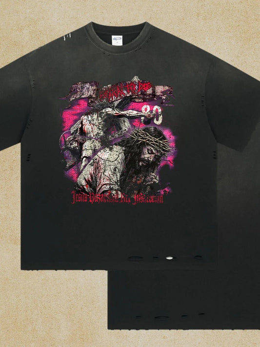 Men's Distressed Detail Round Neck Graphic T-Shirt - My Wear Clothing Co