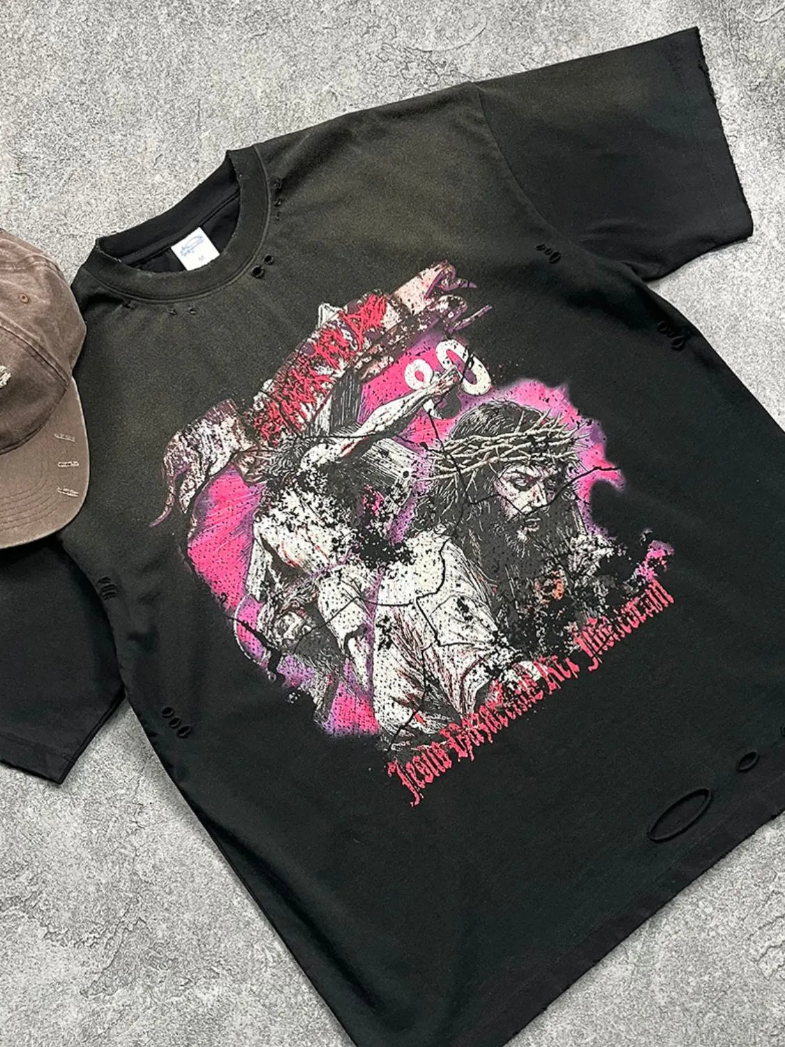 Men's Distressed Detail Round Neck Graphic T-Shirt - My Wear Clothing Co