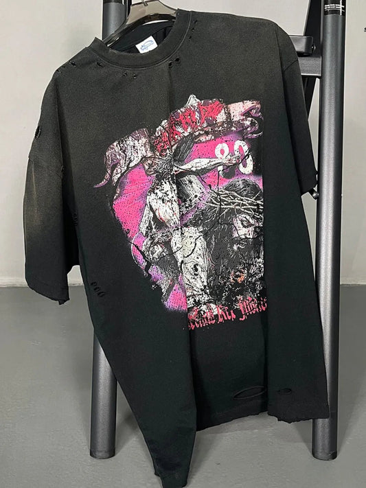 Men's Distressed Detail Round Neck Graphic T-Shirt - My Wear Clothing Co