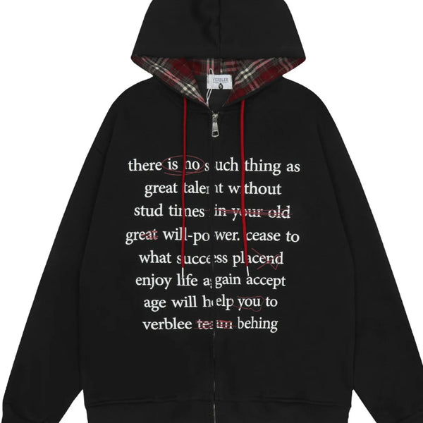 Men's Drawstring Letter Zip Up Hoodie - My Wear Clothing Co