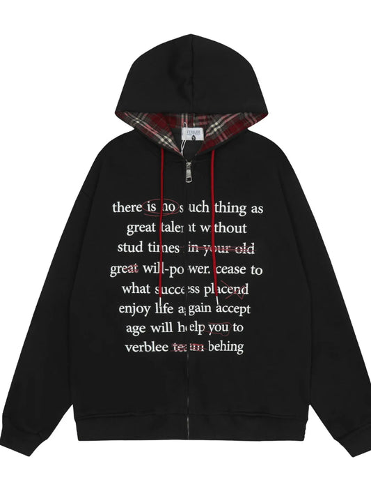 Men's Drawstring Letter Zip Up Hoodie - My Wear Clothing Co