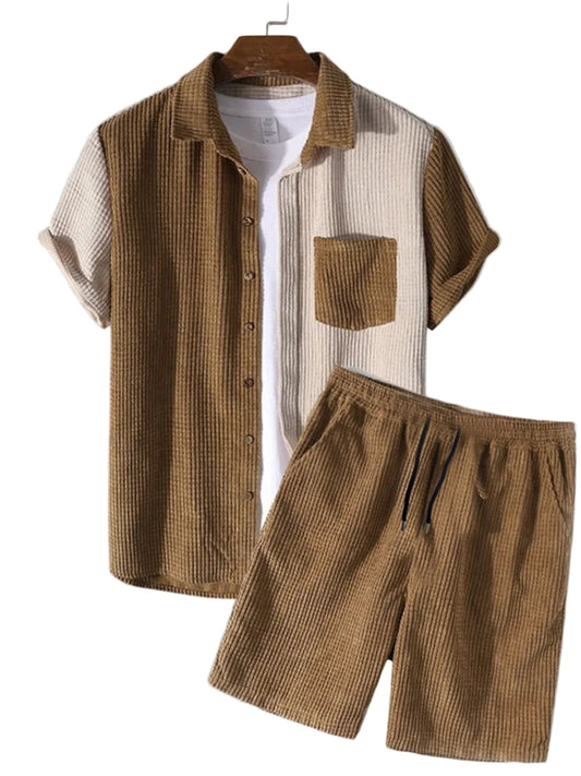 Men's Full Size Color Block Shirt and Shorts Set - 100% Cotton - My Wear Clothing Co