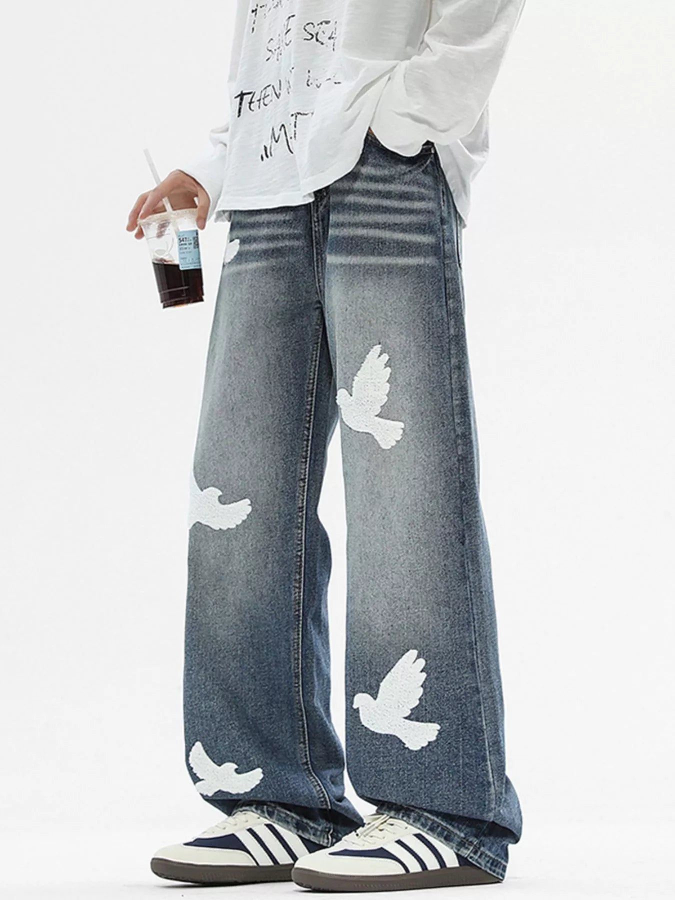 Men's Full Size Dove Applique Baggy Jeans Plus Size - My Wear Clothing Co