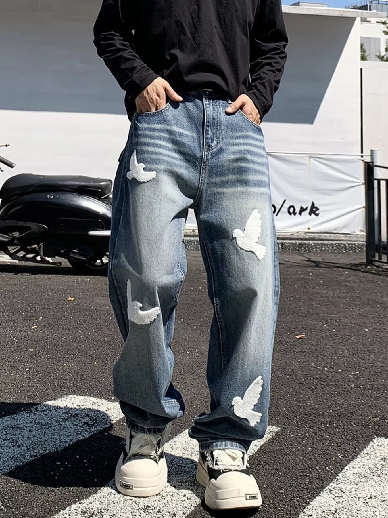 Men's Full Size Dove Applique Baggy Jeans Plus Size - My Wear Clothing Co