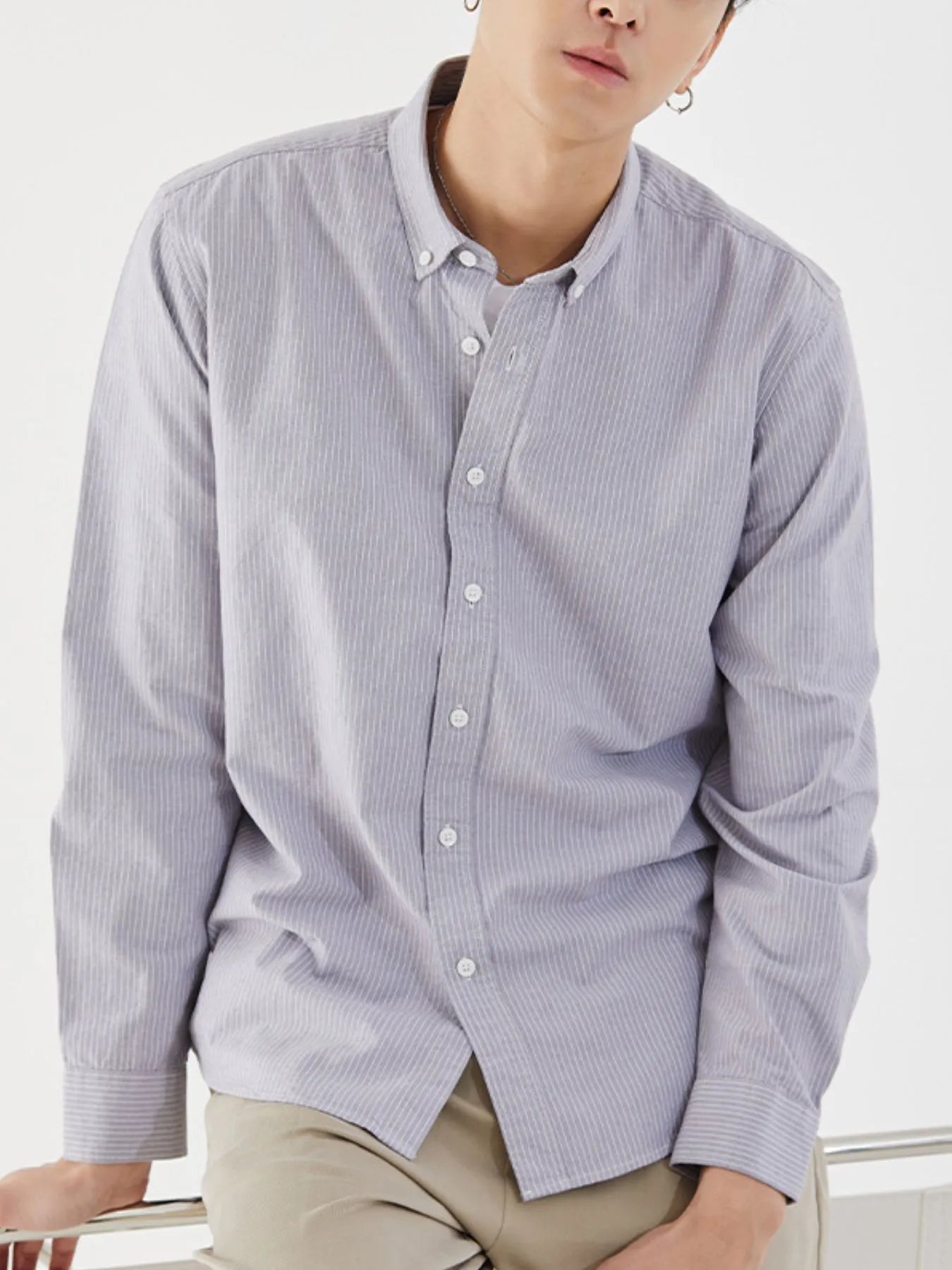 Men's Full Size Striped Button Up Long Sleeve Shirt Plus Size - My Wear Clothing Co