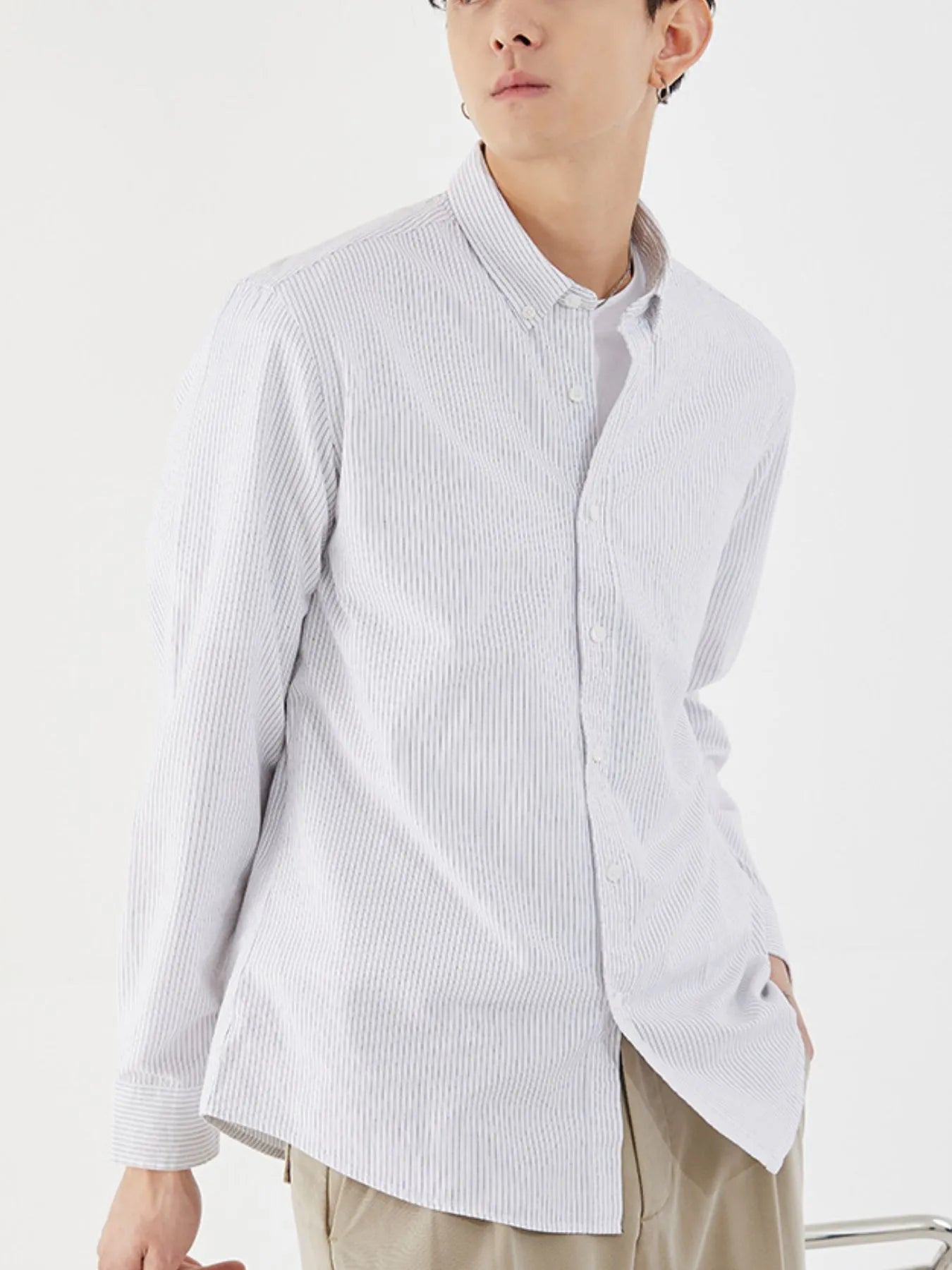 Men's Full Size Striped Button Up Long Sleeve Shirt Plus Size - My Wear Clothing Co