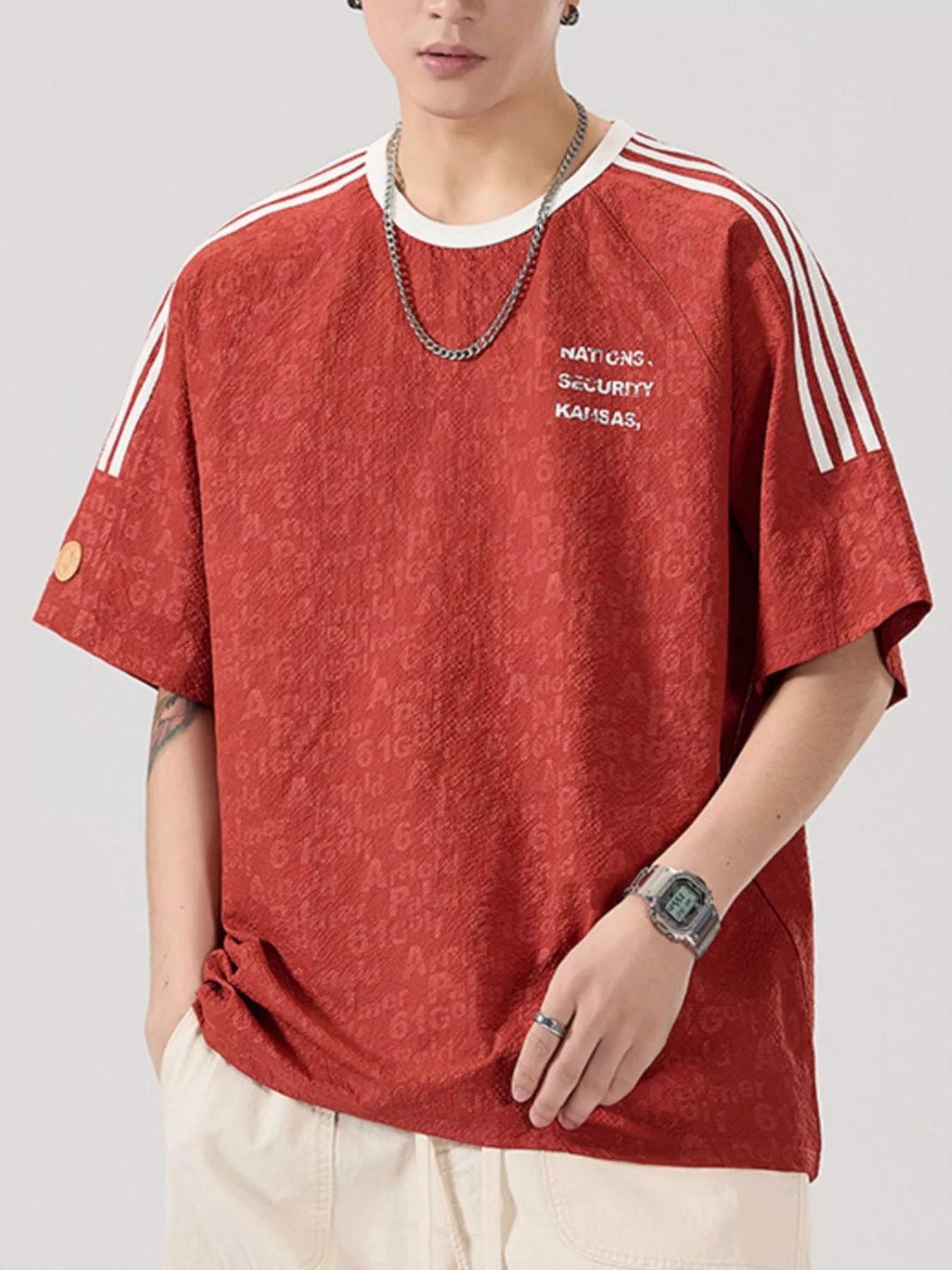 Men's Full Size Striped Shoulder Relaxed Fit T-Shirt Plus Size - My Wear Clothing Co