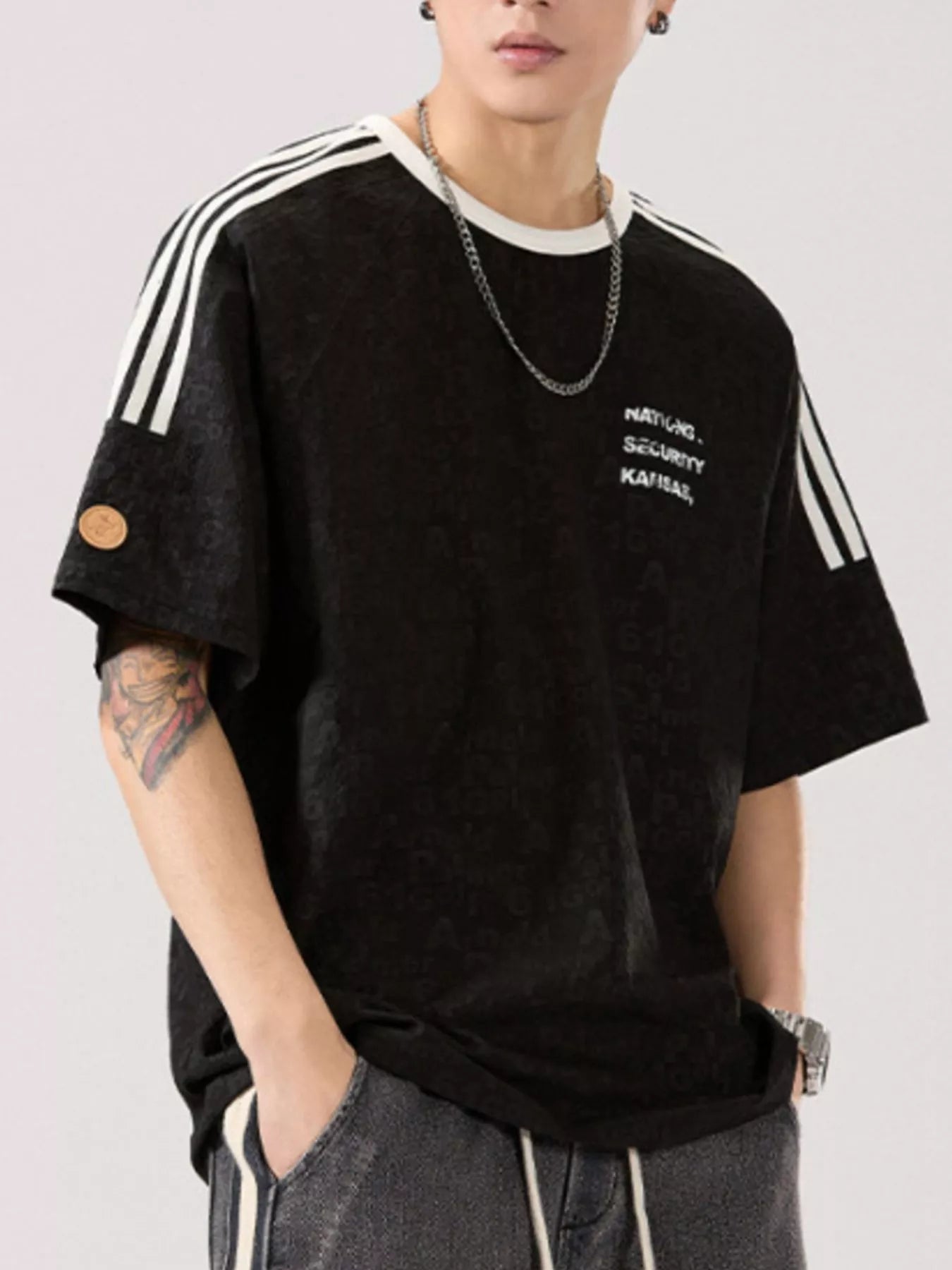 Men's Full Size Striped Shoulder Relaxed Fit T-Shirt Plus Size - My Wear Clothing Co