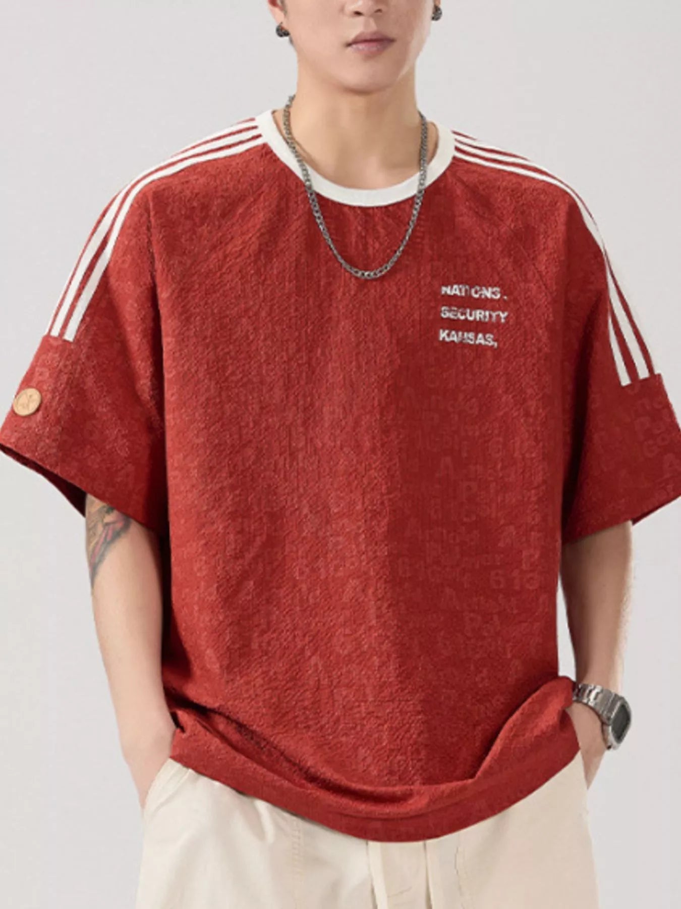 Men's Full Size Striped Shoulder Relaxed Fit T-Shirt Plus Size - My Wear Clothing Co