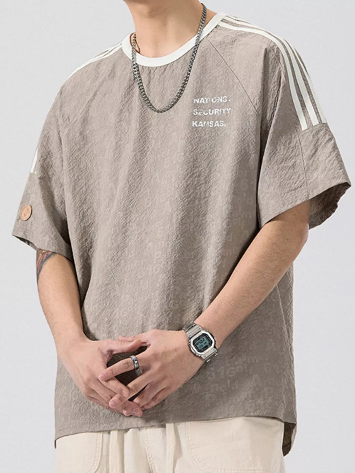 Men's Full Size Striped Shoulder Relaxed Fit T-Shirt Plus Size - My Wear Clothing Co