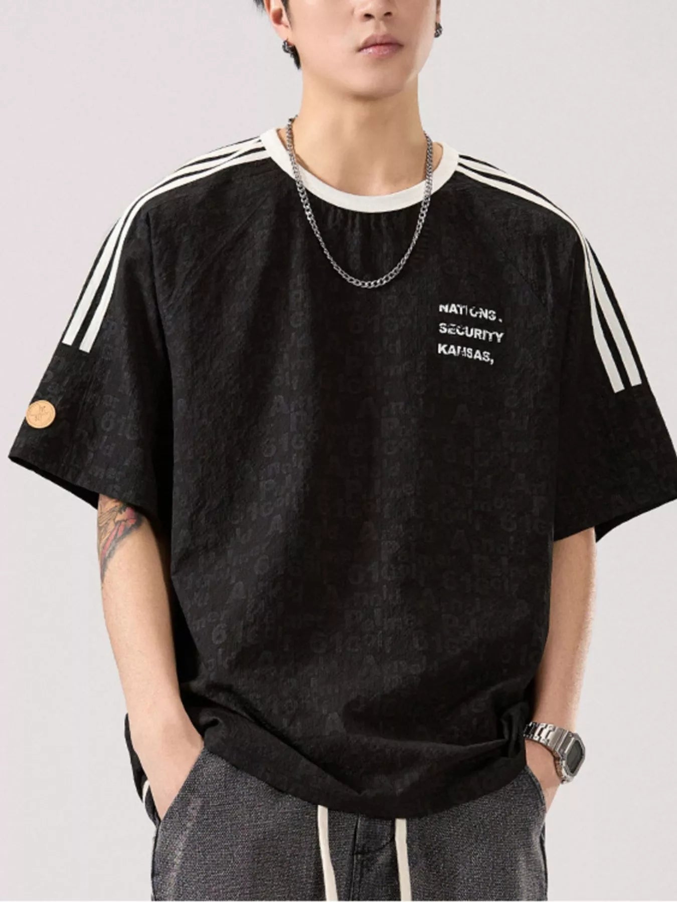 Men's Full Size Striped Shoulder Relaxed Fit T-Shirt Plus Size - My Wear Clothing Co