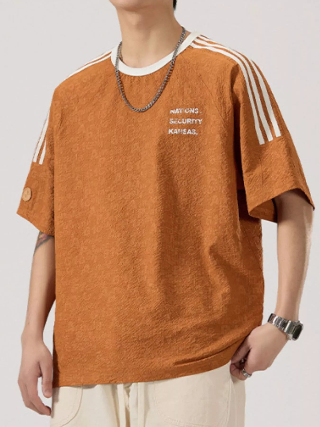 Men's Full Size Striped Shoulder Relaxed Fit T-Shirt Plus Size - My Wear Clothing Co