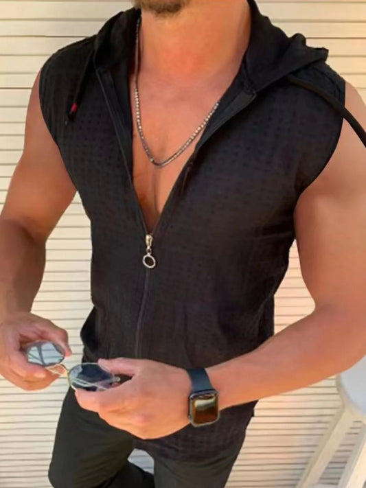 Men's Full Size Zip Up Sleeveless Hooded Top Plus Size - My Wear Clothing Co