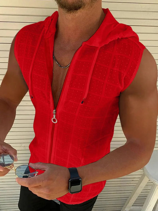 Men's Full Size Zip Up Sleeveless Hooded Top Plus Size - My Wear Clothing Co